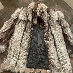 Silver fox real fur coat large